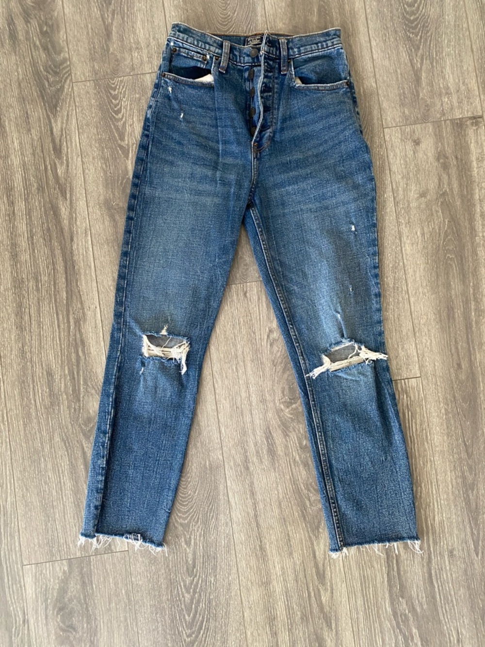 Abercrombie & Fitch Distressed Dark Blue mom  Jeans